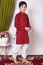 Rayon Cotton Embellished Kurta with Dhoti for Boys, Maroon & White 