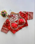 Silk Embroidered Blouse for Women, Red 