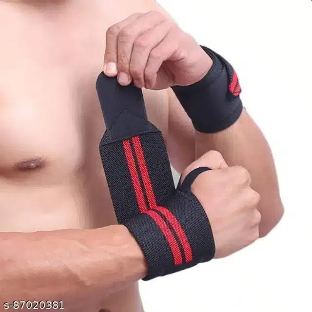 Wrist Support Bands (Black & Red, Free Size) (Set of 1)