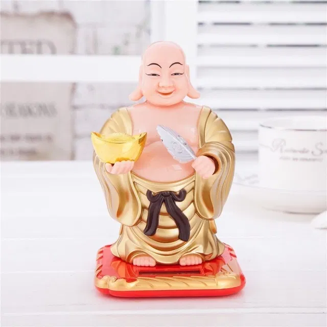 Solar Laughing Buddha with Holding Ingot and Waving Fan Moving Head