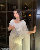 Chiffon Solid Saree For Women, White
