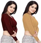 Lycra Ready Made Blouse for Women, Yellow & Maroon, Pack of 2 