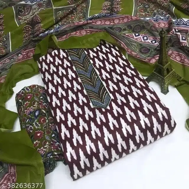 Cotton Printed Unstitched Dress Material for Women (Coffee)