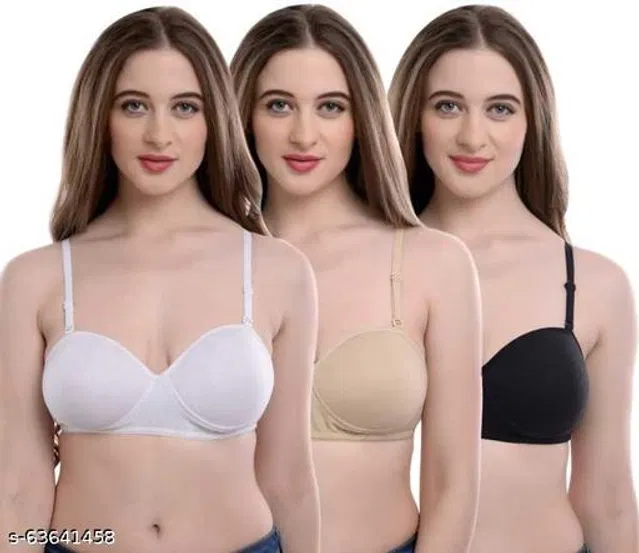 Cotton Blend Solid Padded Bra for Women (Multicolor, 32B) (Pack of 3)