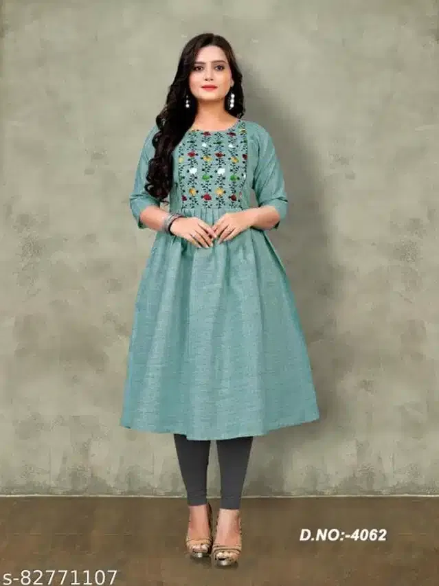 Cotton Embroidered Women Kurta Set for Women (Blue, XXXL) (Set of 1)