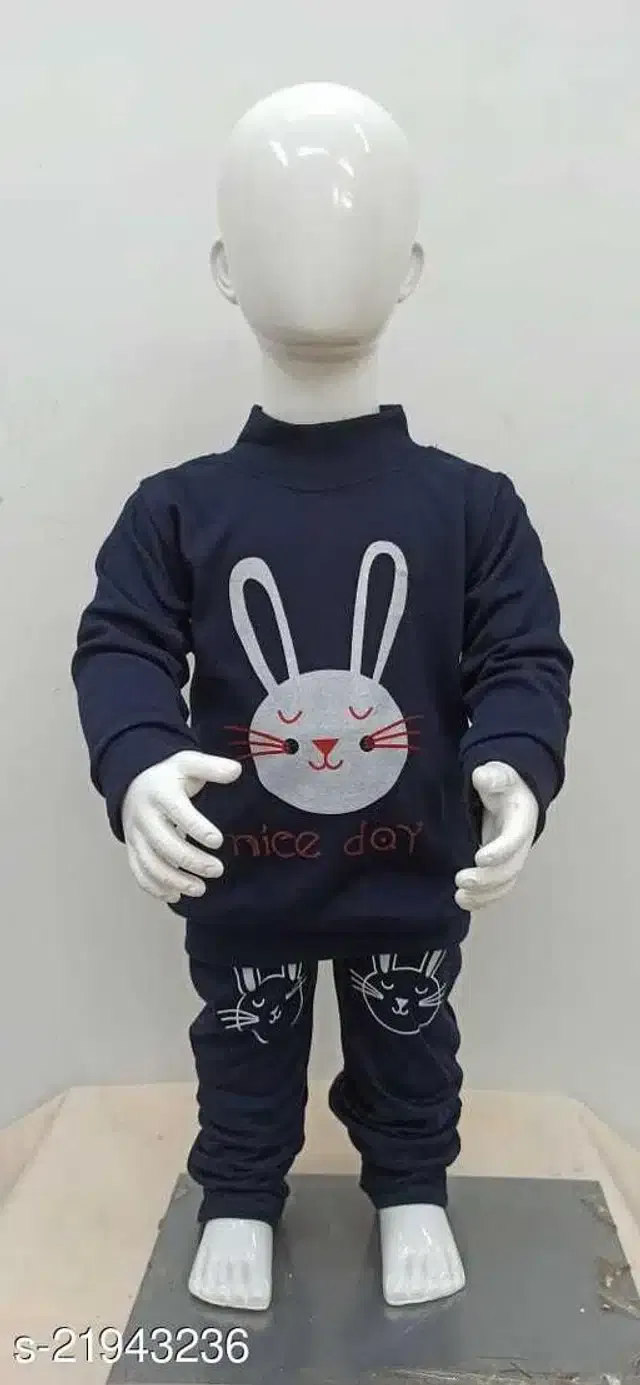 Hosiery Cotton Full Sleeves T-Shirt with Pant Clothing Set for Kids (Navy Blue, 3-6 Months)