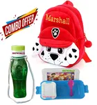 Combo of Fabric School Bag, Water Bottle with Lunch Box for Kids 