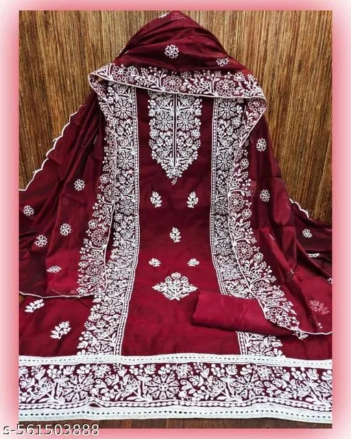 Chanderi Cotton Punjabi/All Over Suits for Women (Red, 6.85 meter (3XL)