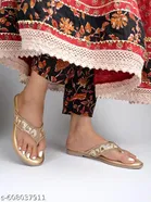 Shoetopia Golden Embellished Flat Sandals 