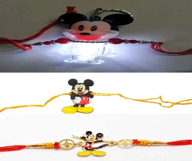 Plastic Wood Light & Metal Miky Cartoon Designer Rakhi for Kids (Multicolor, Pack of 3)