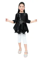 Cotton Blend Solid Cloting Set for Girls (Black & White, 1-2 Years)