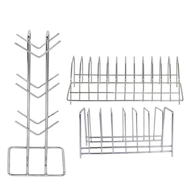 Stainless Steel Cup Stand Cup Holder & Plate Stand Dish Rack For Kitchen (Set of 3) (OC-034)