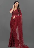 Net Solid Saree for Women 