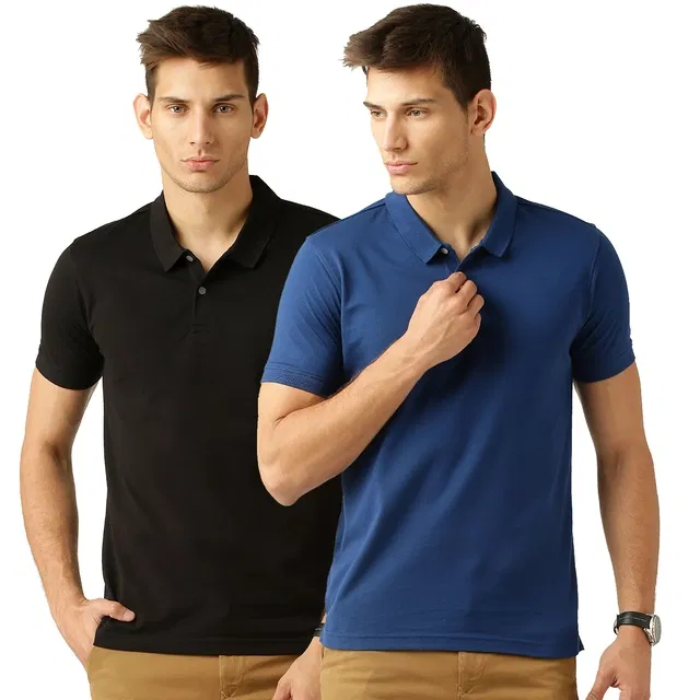 Polo Neck Solid Pack of 2 T-shirts for Men (Multicolor, M)