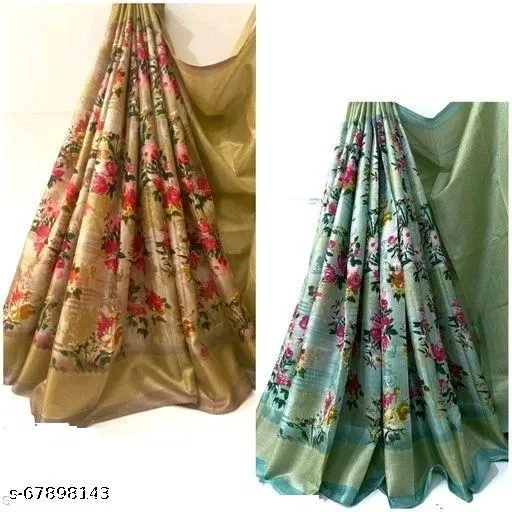 Art Silk Saree for Women, Pack of 2 (Mint Green, Free Size)