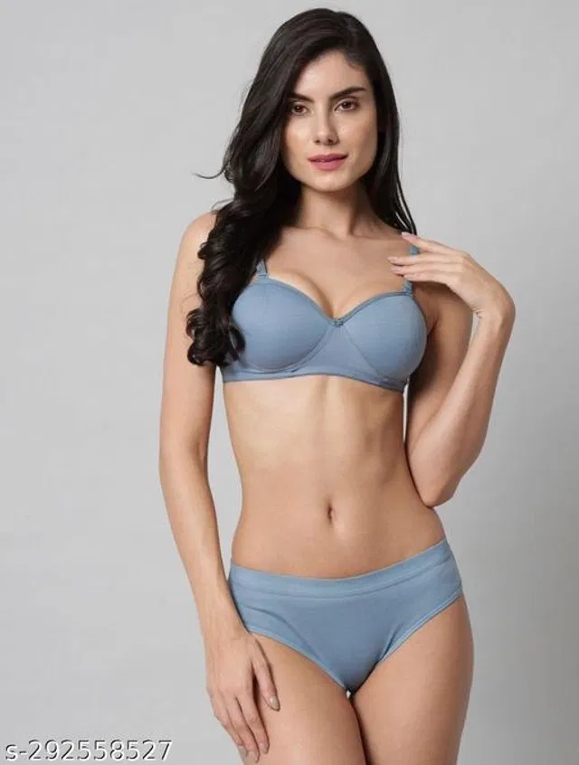 Cotton Blend Solid Lingerie Set for Women (Multicolor, 34A)