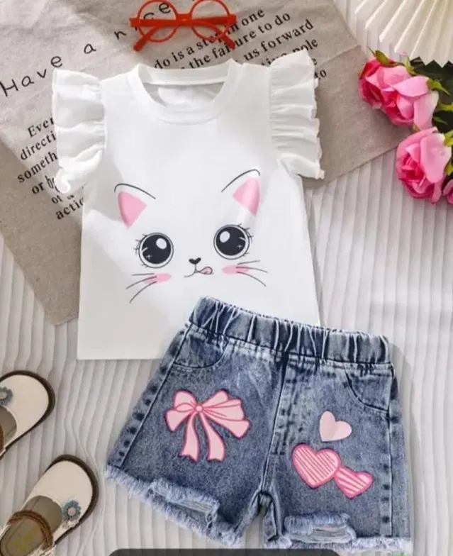 Cotton Hosiery Printed Clothing Set for Girls, White (6-9 Months)