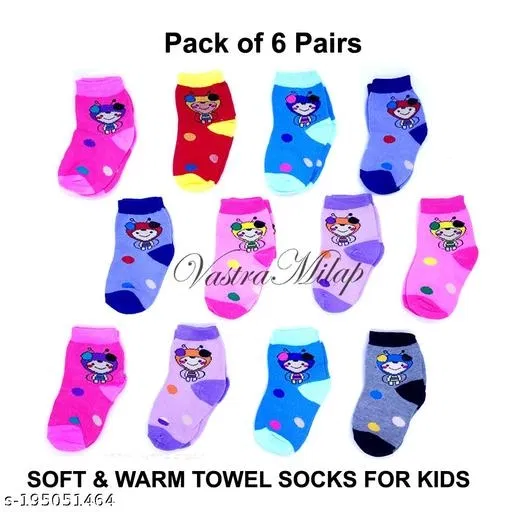 Woolen Socks for Kids (Multicolor, 1-2 Years) (Set of 6)