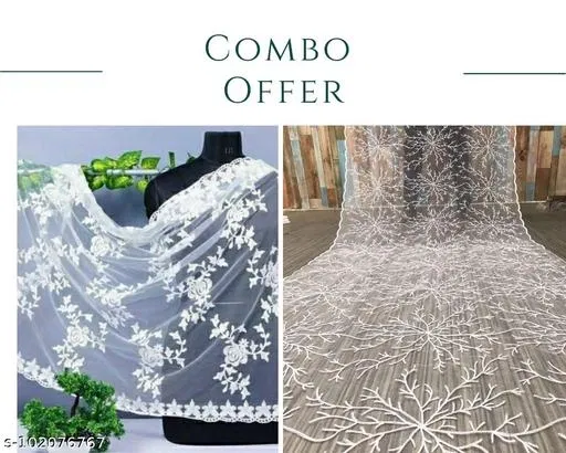 Net Dupatta for Women, Pack of 2 (White, Free Size)