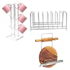 Oc9 स्टेनलेस स्टील चकला बेलन स्टैंड & कप स्टैंड & प्लेट स्टैंड फॉर किचन 