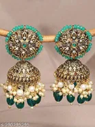 HighGold oxidised Green Bandhai Crystal Pearl Premium Jhumkha for Women 