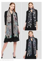 Poly Chiffon Printed Scarves for Women, Multicolor, Pack of 3