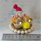 Metal Decorative Ganpati Haldi Kumkum Stand with 2 Roli Chawal Holder, Multicolor