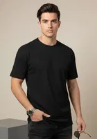 Polyester Solid T-Shirt for Men, Black 