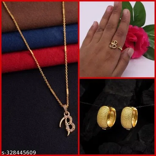 Alloy Pendant with Ring & 1 Pair Earrings for Women (Multicolor, Set of 3)