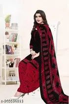 Floral Print Unstitched Suit Fabric for Women & Girls, Black & Red
