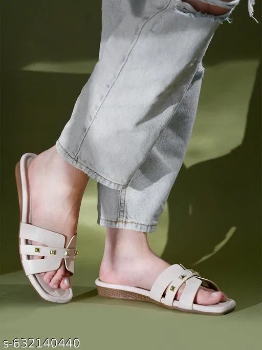 Perforated Flat Sandals for Women (Cream, IND-4)