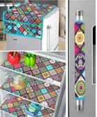 Knit Printed Fridge 3 Pcs Mat with Top & Handle Cover 