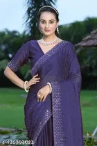 Georgette Embellished Saree For Women, Blue