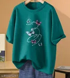 Cotton Blend Printed T-shirt for Women, Green & Blue 