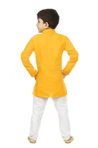 Cotton Blend Printed Kurta with Payjama for Boys, Yellow & White 