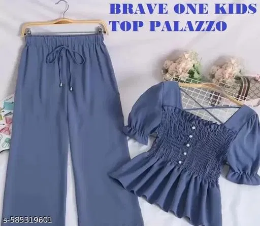 Rajasthani Printed Crepe Cord Set for Girls (Blue, 13-14 Years)