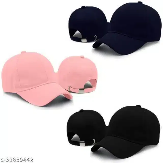 Cotton Caps for Men & Women (Multicolor, Set of 3)