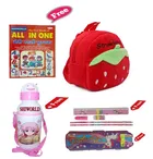 Combo of Kids Cartoon Bag Backpack, All In One Book, Water Bottle & Gift Set Geometry Set 