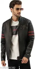 Synthetic Leather Full Sleeves Solid Jacket for Men 