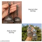 Big Size Jhumka 2 Pair Afghani Style Earrings Long Earrings For Women Oxidized Jewelry For Girls German Silver Boho Jhumas Stylish Earring