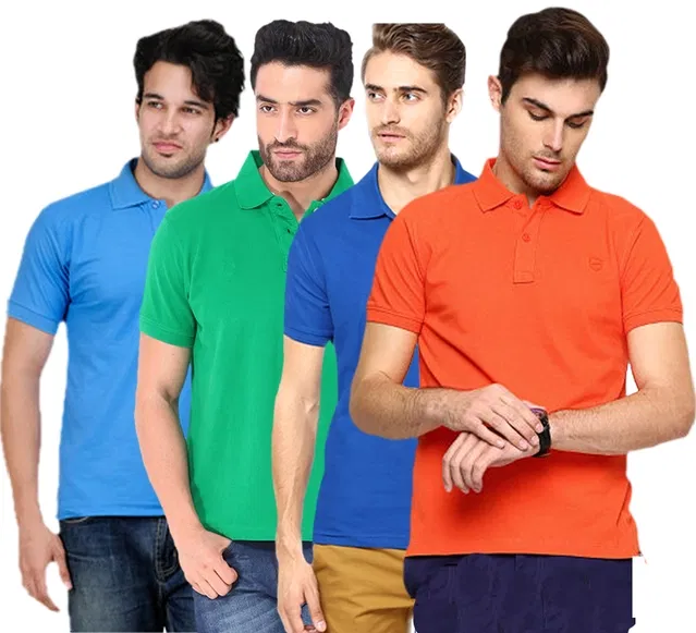 Polo Solid Cotton Blend T-shirts Pack of 4 for Men (Multicolor, XXL)