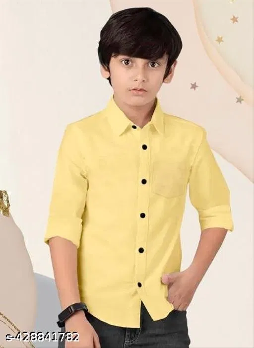 Solid Cotton Kurta Set for Boys (Yellow, 10-11 Years)