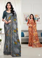 Georgette Printed Saree for Women, Multicolor, Pack of 2 