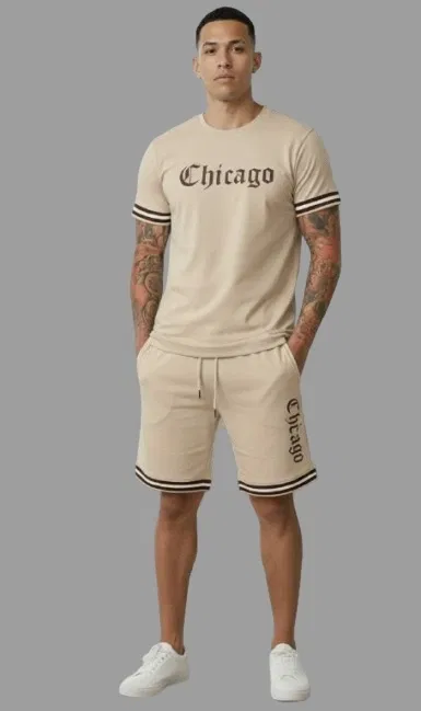 Polyester Printed Co-Ord Set for Men, Beige (2XL)