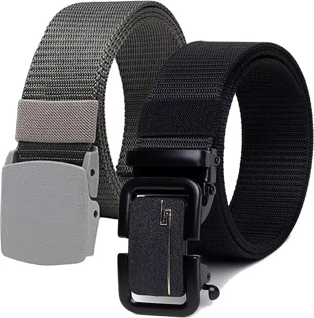 Casual Nylon Belt for Men (Grey & Black, Pack of 2)