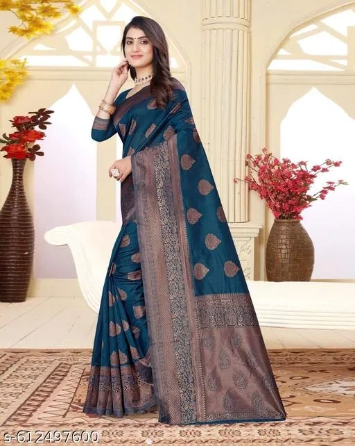 Art Silk Printed Saree for Women, Teal (6.3 m)