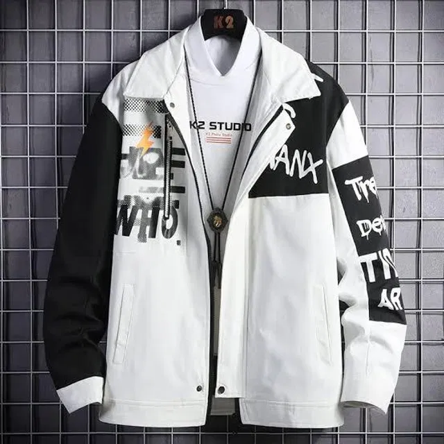 Fleece Printed Spread Collar Sweatshirt for Men (White, M)
