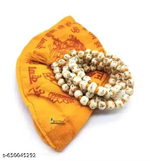 White Tulsii Mala with Gomukhi for Men (Yellow)