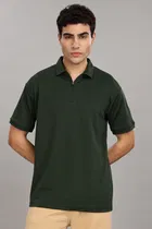 Cotton Blend Polo Neck T-Shirt for Men (Green, L)