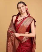 Silk Woven Design Saree for Women, Red 